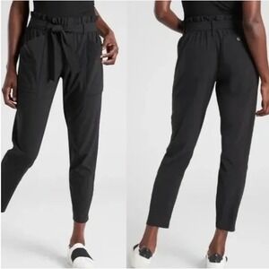 Athleta Skyline Pants Black High Rise Womens Size 2 Belted Paperbag Style 292915